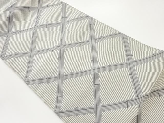 竹・襷に縞模様織出し名古屋帯